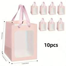 Multi Colored 10PCS Kraft Paper Rectangular Regular Windowed Transparent Gift Bag Size: 20cm * 15cm * 10cm, Suitable For Bridal Gifts, Weddings, Birthday Parties, Various Holiday Gifts, Bouquets, Transparent Windowed Party Handbags