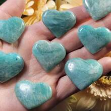 天然亚马逊石心形石 | 灵气充能疗愈水晶，适用于喉轮、情绪平衡和精神礼物 - 彩色 - 查看 9