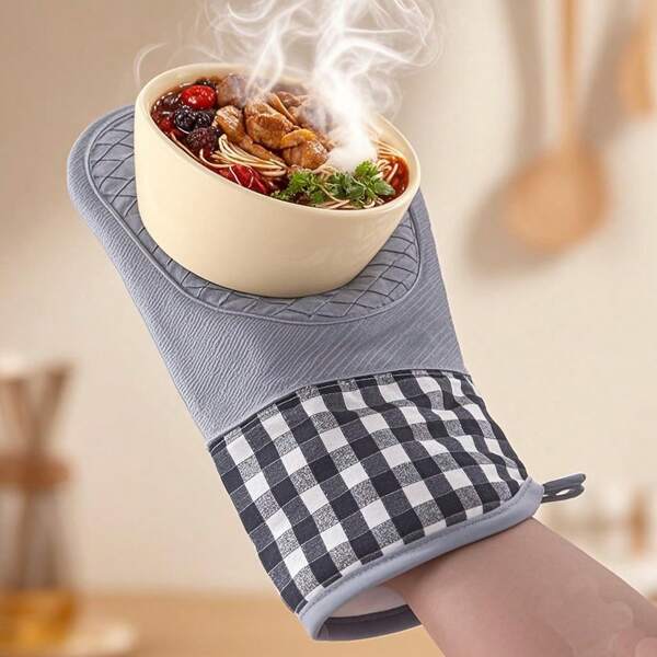 chef's Huf-Ful Heat Resistant Silicone Insulated Gloves, Simple Color Scheme, Two Finger Gloves With Diamond Pattern Details, Heat-Resistant Function, Suitable For Kitchen Baking BBQ