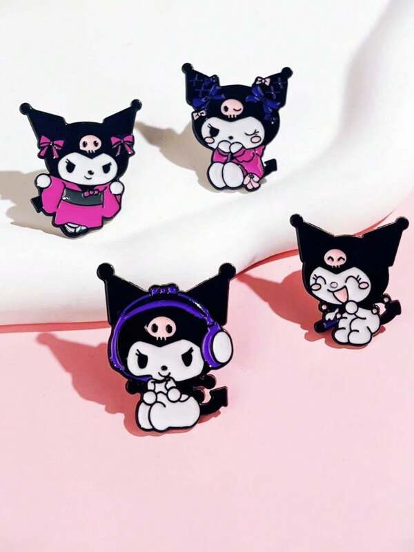 Sanrio Sanrio 1pc/4pcs Kuromi Metal Brooch Enamel Badge, Cute Cartoon Creative Bright And Colorful Oil Drop Alloy Craft, Unisex Backpack Clothing Accessories Holiday Birthday Gift, Personalized Leisure Decoration Commemorative Accessories School