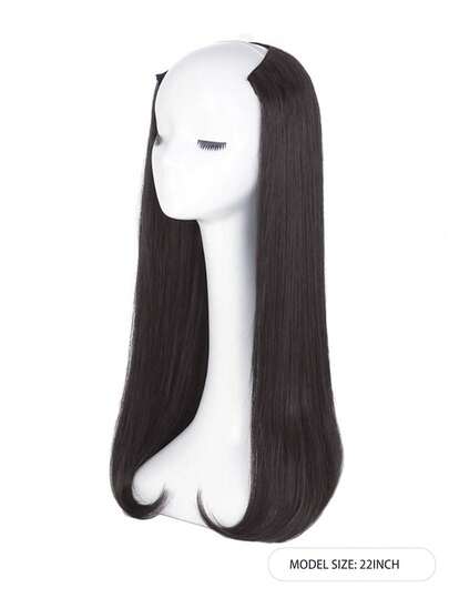 4-Clip Layered V-Shaped Inner Buckle Natural One-Piece Seamless Invisible Hair Extensions For Medium Length Hair (22 Inch/Black)