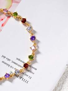 1pc Dopamine Colorful Zirconia 18K Gold Plated Ladies Bracelet.Gorgeous And Colorful Zirconia Decorative Bracelet,Stylish And Simple Summer Jewelry,Elegant Jewelry Gift.Suitable For Daily,Vacation,Party,Wedding,Gift.Valentine's Day Gift,Birthday Gift.