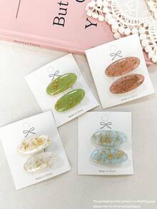 10个装女士可爱甜美印花发夹，清新椭圆刘海夹，日常发饰爪夹发卡，套装，头部配饰，发夹 - 彩色 - 查看 9