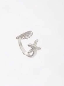 Juego de 5 anillos abiertos de acero inoxidable con diseños de vida marina como concha, estrella de mar y delfín, unisex