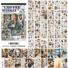 1 Pack/50pcs Vintage Character & Antique Item Stickers, Slow Life Theme Decorative Sticker Pack For Scrapbooking, Planner, Back To School