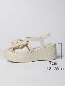 Women's Summer Sweet Elegant Bow Decor Cross Strap Slip-On Platform Sandals, Comfortable Polyurethane Sole, Suitable For Dresses, Pants, Casual, Vacation, Commuting - Beige - View 9