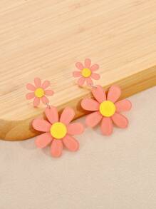 1 Pair Europe&America Brand Personalized 3D Shiny Acrylic Flower Earrings For Women