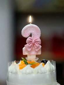 1 Peça Vela de Aniversário com Número Decorado com Strass em Formato de Laço Rosa para Festa de Aniversário, Evento Comemorativo, Decoração de Bolo, Suprimentos para Festa de Aniversário Infantil, Velas Aromáticas, Velas com Números, Velas de Aniversário Infantil, Decoração de Bolo