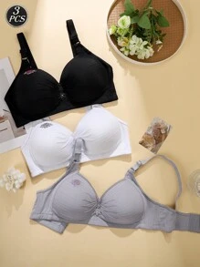 Set de 3 sujetadores de mujer maduros, inalámbricos/sin sujetador, con forro no extraíble, de nailon, cómodos y de soporte de elevación