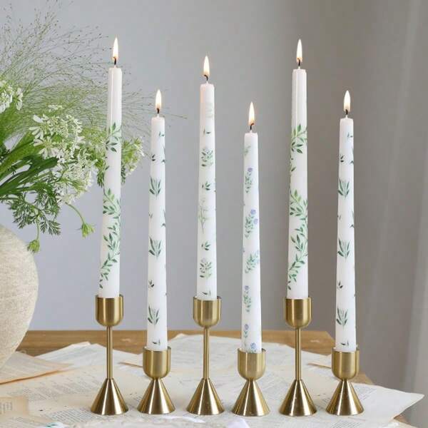 2pcs, Two Blue And White Pattern Long Pole Candles, 9.84-Inch Vintage Pattern Table Candle Decoration, Chinese Style Flower Long Pole Candles, Wedding Banquet Decoration Atmosphere, Festive Atmosphere Candles, Valentine's Day Candles, Suitable For Wedding, Dinner And Home Decoration, Party Decoration Candles, Family Dinner Table Decoration Candles