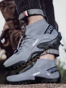 New Outdoor Sports Shoes For Teenagers, Boy's Hiking Trekking Shoes With Slip-Resistant Rubber Sole, Breathable Woven Mesh Fabric, Soft Sole & Soft Upper For Boys - Grey - View 6