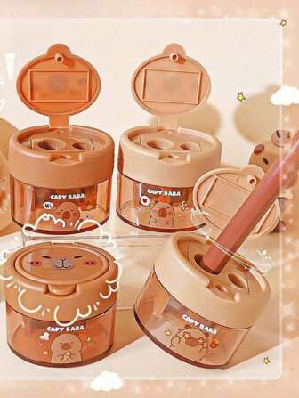 1pc/3pcs/5pcs Capybara Shaped Manual Pencil Sharpener, Cute Capybara Design Pencil Sharpener In Random Colors, Manual Pencil Sharpener With Cartoon Cap, Suitable For School And Office, Suitable For Pencils And Makeup Pencils, Compact Pencil Sharpener, Portable Desktop Decorative Pencil Sharpener, Student Learning Supplies, Favorite Gift For Kids, Children, Boys, Girls, School Supplies, Back To School