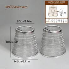 2 pièces Abat-jours en tissu voile doré et argenté à vis E14, convient aux lustres, appliques murales, lampes de table et suspensions de style américain - Gaze - Voir 16