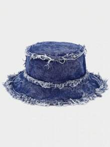 1pc Single-Sided Embroidered Solid Color Thin Bucket Hat, Women's Sun Protection, Korean Style Casual Versatile Sun Hat
