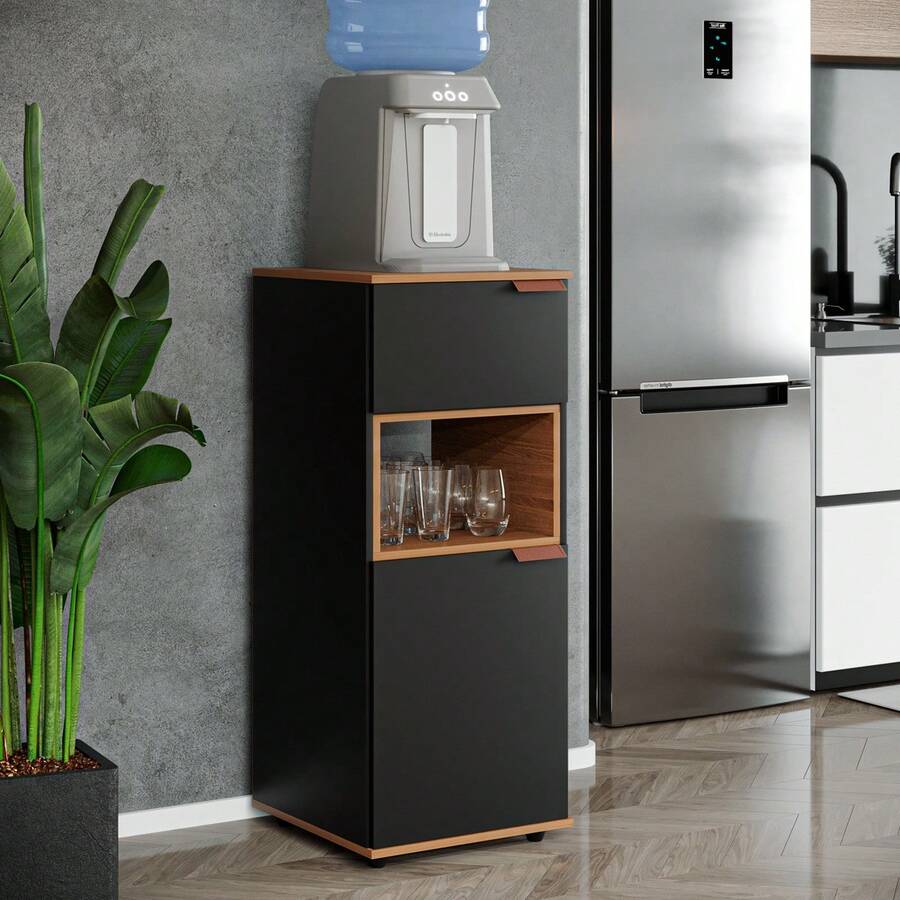 Water Cooler Support Cabinet For Home With Niche And Shelf, UV Painting, Various Colors - 黑色 - 查看 1