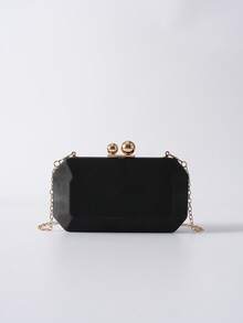 时尚女士晚宴包缎面派对婚礼奢华金属链条手提包女士礼服包闪亮优雅婚礼新娘手拿包圣诞节冬季圣诞礼物 - 黑色 - 查看 6