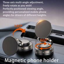 1 pièce Nouveau support de téléphone portable rotatif à 360 degrés avec ventouse magnétique à aspiration, support portable monté sur véhicule, surface lisse pour l'aspiration, fonctionnement à deux mains, réglage sur toute la plage et multi-angles, convient pour les véhicules, les tables et les murs