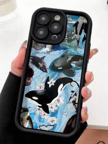 1pc Fashionable Orca Ocean Collage Design Thick Anti-Shock Anti-Scratch Anti-Fingerprint Full Protective Soft Phone Case Compatible With IPhone 16 ProMax/16/16 Pro/16 Plus/15/15 ProMax/15 Pro/11/12/13/14 ProMax/11 Pro/11 ProMax/12 Pro/12 ProMax/13 Pro/13 ProMax/14 Pro/14 ProMax, Creative Premium Quality