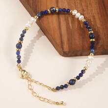 1 pieza Cadena con cuentas de piedra natural de estilo lujoso con perla cultivada y separador metálico, cierre ajustable, joyería de moda para mujer, adecuada para festivales, ir al trabajo, citas, regalo