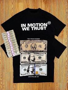 Money - Themed Motivational T - Shirt 100% Pure Cotton Double-Sided Printed T-Shirt, Suitable For Men And Women, The Best Gift For Summer Casual Short Sleeved T-Shirt - 黑色 - 查看 1