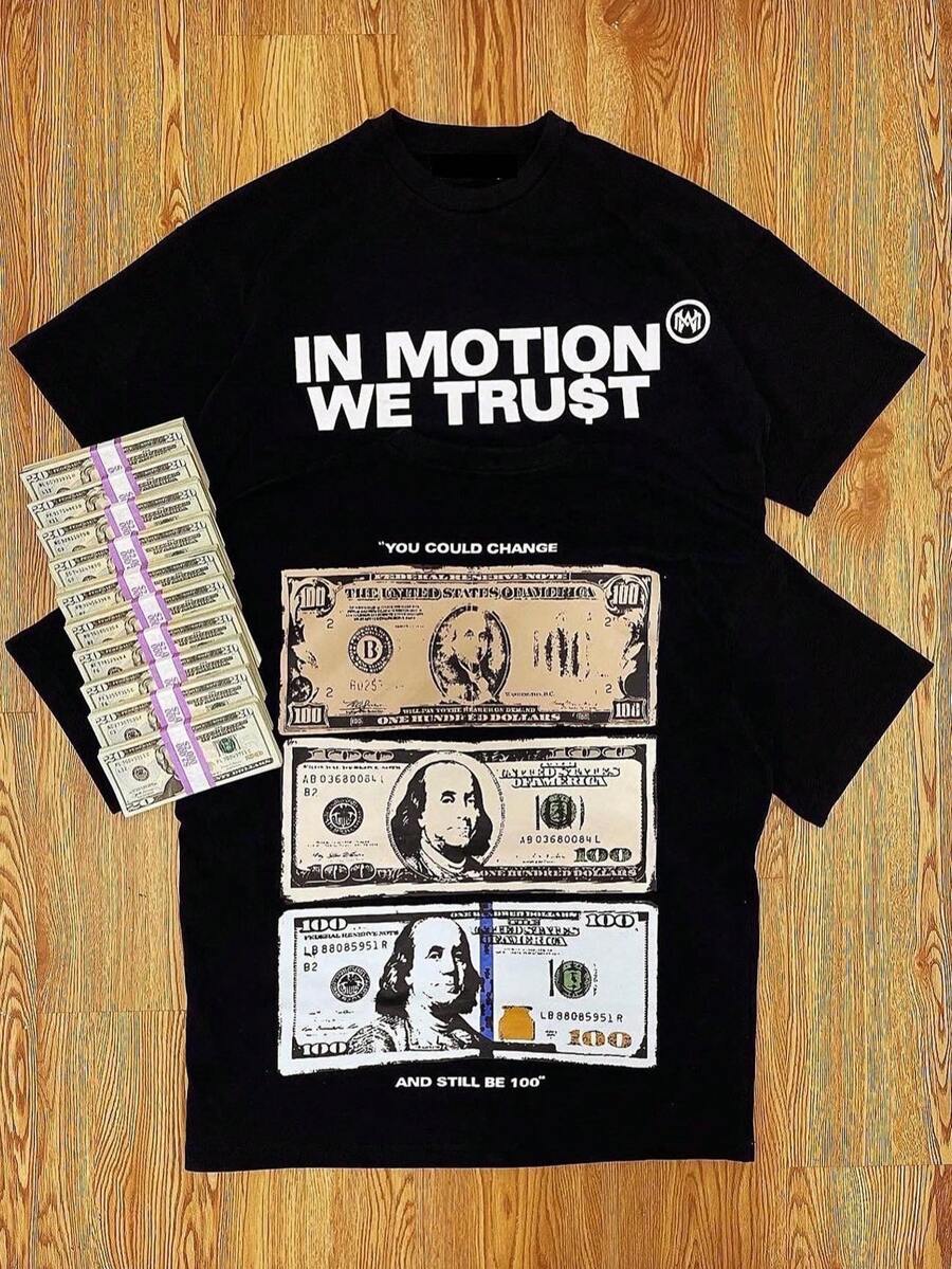 Money - Themed Motivational T - Shirt 100% Pure Cotton Double-Sided Printed T-Shirt, Suitable For Men And Women, The Best Gift For Summer Casual Short Sleeved T-Shirt - 黑色 - 查看 1