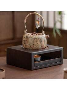 1pc Wooden Teapot Warmer Stand With Candle Tealight Holder – Portable Tea Light Heating Base For Teapot, Non-Electric Warmth Retention Accessory For Tabletop Tea Serving(Candleless) Back To School
