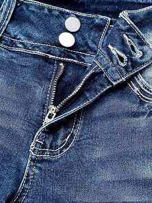 Women's Fashionable And Casual Sexy Flared Jeans, Paired With Torn Hole Decorations, Party Dresses For Women,Christmas Outfit Women,Stretch Jeans For Women,Old Money Style Women,Vestidos Elegantes De Mujer,Country Concert Outfit,Valentine's Day,Christmas Outfit Women,New Years Outfit Women,Birthday Outfits For Women,Rave Outfits For Women,Western Outfits For Women,Jeggings Women - 寶藍色 - 查看 6
