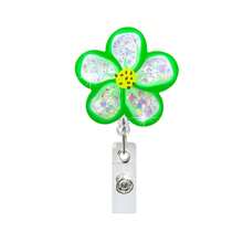 1 pezzo Porta badge retrattile con molletta a coccodrillo girevole, con fiori multicolore glitterati, adatto per infermieri, medici, ufficio, studenti e lavoratori, forniture scolastiche regalo, ritorno a scuola