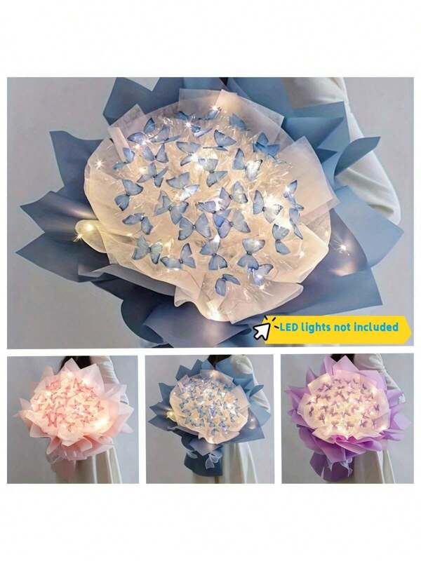 33pcs Butterfly Bouquet Material Package Diy Handmade Set, High-Grade Gift For Valentine'S Day Or Birthday To Girlfriend