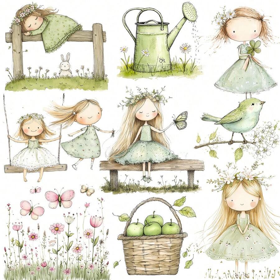 1 paquete de pegatinas decorativas con estilo de niña rural vintage y encantadora para scrapbooking, diario, álbum de fotos, manualidades y útiles escolares