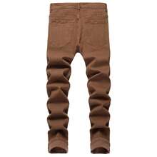 JUNBAOSS Men's Slim Fit Stretch Jeans Ripped Skinny Jeans For Men, Fashion Straight Leg Comfort Flex Waist Cargo Denim Pants - màu nâu - Xem 2