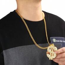 1 pieza Collar con dije de signo de dólar de strass con diseño exagerado al estilo europeo y estadounidense de hip-hop, collar unisex con dije de dólar de strass