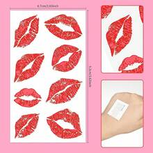 10 Sheets/80pcs Red Fake Lips Temporary Tattoo Stickers,Waterproof Red Kiss Temporary Tattoo Stickers,Sexy Lip Stickers Print For Adult Women Valentines Day Theme Decorations - Red - View 2