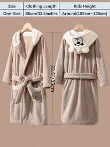 1 Pc Bear Hooded Patten Designed Bathrobe For Kids, Plush Coral Fleece Children's Bathrobe, Waist Belt Included, Multiple Colors Available, Morning Grown, Sleepwear Pajamas Toddler Soft Plush Robes Ultra Soft Water Absorbent Breathable Bath Towel Beach Towel Pool Towel, Suitable For Bathroom, Bedroom, Home, Hotel, Party, Swimming Pool, Birthday Presents, Gifts, Back To School