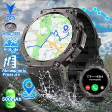 Military Rugged GPS Smartwatch For Men‌, 1.43" AMOLED Display‌, 50M Waterproof‌, 500mAh Battery, BT5.3 Calls, Altitude, Atmospheric Pressure, Compass‌, 170+Sports Tracking, Fitness Tracker For Outdoor, Climbing, Camping, Running, Gym, Compatible With Android & IOS