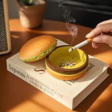 1pc Creative Ashtray, Cute Hamburger Shaped Ashtray, Desktop Portable Modern Ashtray, Suitable For Home Office Fashion Decoration Handmade Gift, A Surprise Small Gift For Girlfriends To Give To Boyfriends - Yellow - View 4