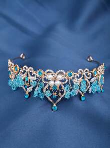 1 Stück Blaue Elegante Damen Kristallkrone, Brauthochzeits-Kopfschmuck-Dekor, Aktivitätsparty-Fotoshooting-Haar-Accessoire