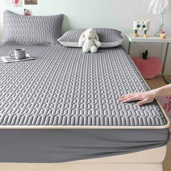 1 件清凉纯色乳胶床罩，可机洗，四季舒适床上用品，简约设计，优雅美观的床垫保护套