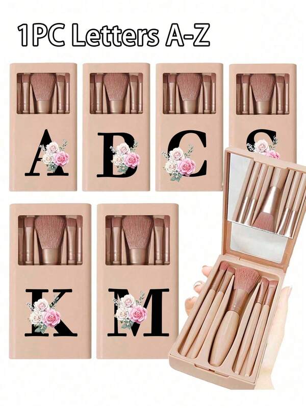 Portable Cosmetic Brush Sets With Mirrors, Pink Flowers Black Letters A-Z, Boxed Cosmetic Brush Sets, Multifunctional Cosmetic Brushes With Mirror Boxes, Mini Multifunctional Cosmetic Pens, Foundation Make-Up Brushes, Eye Shadow Brushes, Beginner Beauty Tools Mixing Brush Makeup Organizer's Makeup Rack Includes Cosmetic Brushes, Convenient Girl Gifts Makeup Tool Sets Ideal Gifts, Portable Travel Supplies Travel Necessities