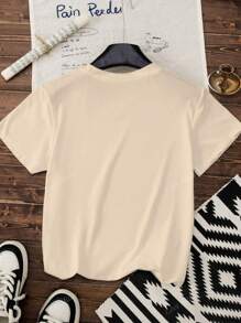 Camiseta de verano para mujer con estampado de perro salchicha de dibujos animados de unicolor, cuello redondo, manga corta, simple, casual, de temperamento, para uso diario. Ropa de verano, vestido personalizado para festival de música