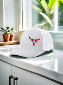 1pc Men's Patchwork Ox Print Adjustable Baseball Cap, Breathable Mesh Outdoor Riding Fishing Sun Protection Hat
