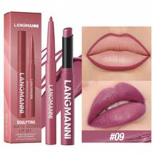 2pcs/Set Fashionable Lip Makeup Set: Matte Lipstick + Lip Liner