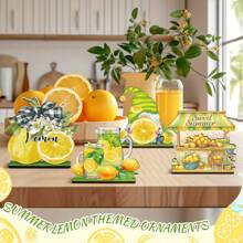 6pcs Wooden Lemon Sign Decorations, Rustic Wood Plaques Summer Decor For Table, Party, Kitchen (Lemon)