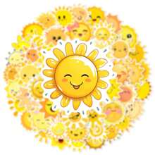 50 adesivos de desenho animado fofos com rabiscos de sol para bagagem, brinquedos, garrafas de água, decoração de festa de aniversário, adesivos infantis