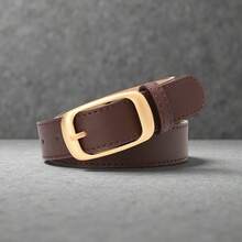 1 pieza Cinturón de mujer de talla grande de unicolor, minimalista, con hebilla dorada de PU, adecuado para combinar con varios tipos de pantalones en otoño, Halloween