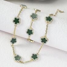 yhvmcl 1 pieza Elegante conjunto de collar de cadena multicapa de flor de cinco pétalos de metal minimalista para mujeres