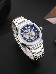 TINE 1pc Men's Casual Hollow Tourbillon Automatic Mechanical Watch, Waterproof Luminous Business Wristwatch, Minimalist Fashion Suitable For Students, Back To School Season, Affordable Price