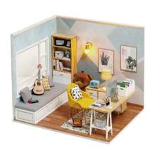 Mini DIY House Sunny Study Room Wooden Assembly Building Model, Miniature Room Decoration Accessories, Creative Holiday Gift
