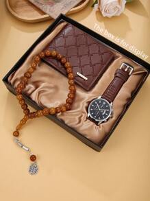 3pcs Classic Casual Men's Watch, Beads Bracelet, And Wallet Gift Set - Perfect Gift For Father, Husband, Boyfriend To Express Love And Care, Cherish Wonderful Moments