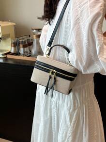 1pc Square Colorblock Shoulder Bag, Suitable For Women's Daily Use